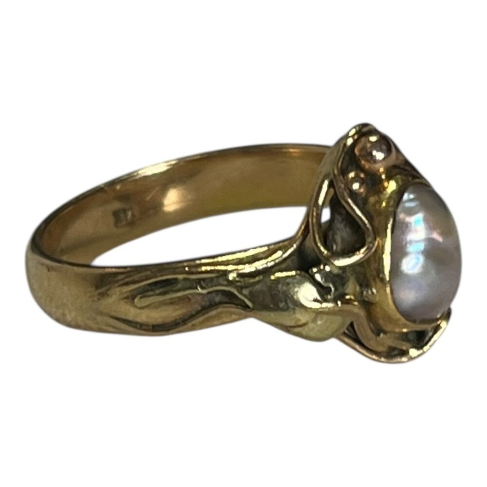 Womans 7.25 14K Tri-Color Gold Ring w/ Freshwater Pearl, Leaf Pattern 5.79g - Picture 5 of 12